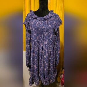 Ruffled Long Sleeve Floral Dress in Dusty Purlple.